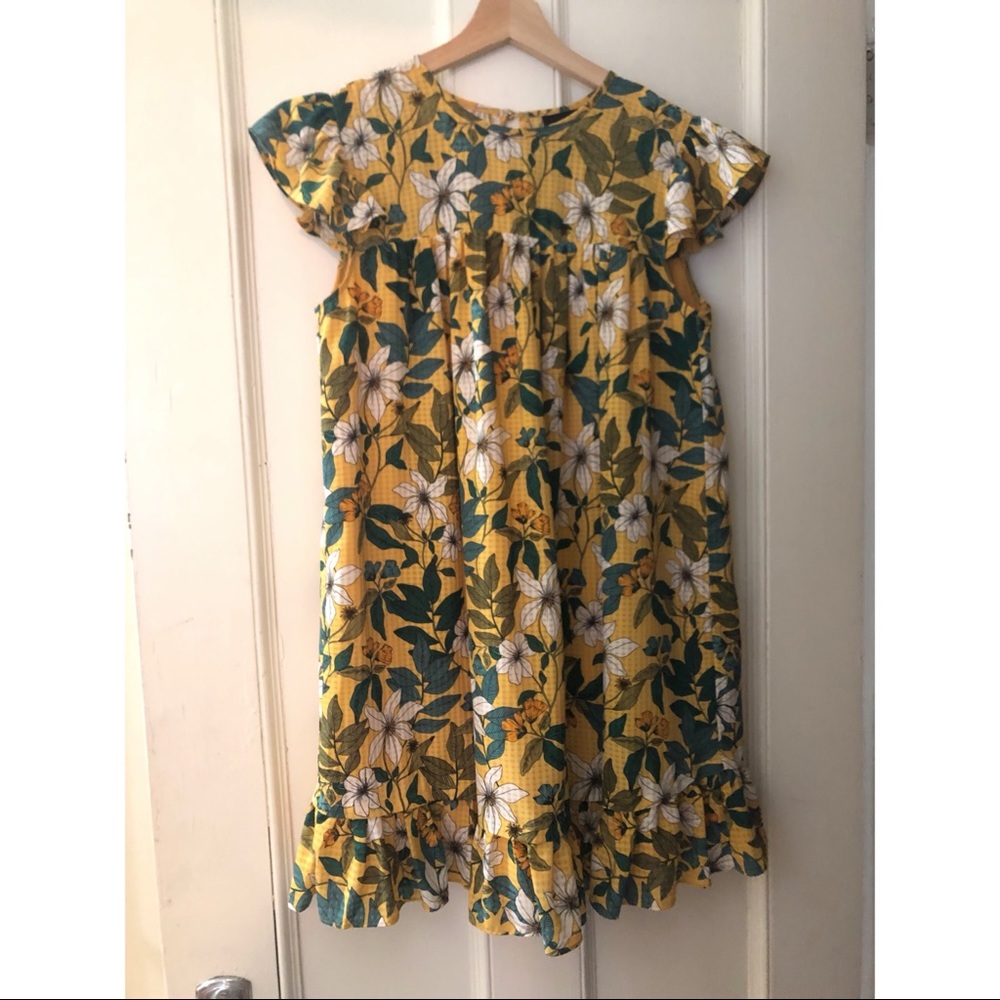 Yellow green and white floral float dress